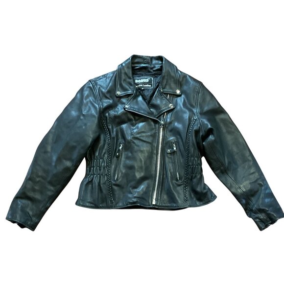 Women's Black Genuine Leather Motorcycle Jacket Size M Biker Zip Terminator - Picture 1 of 7